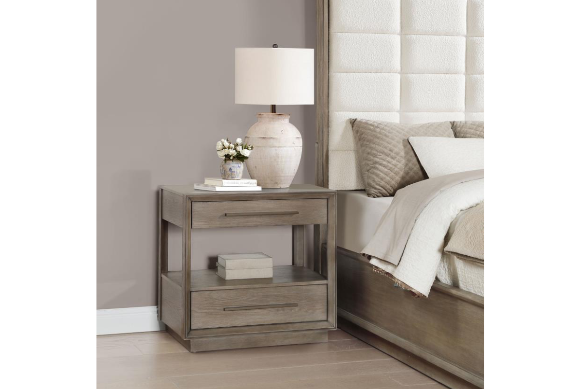 DURANGO 2-DRAWER NIGHTSTAND BEDSIDE TABLE TAUPE OAK