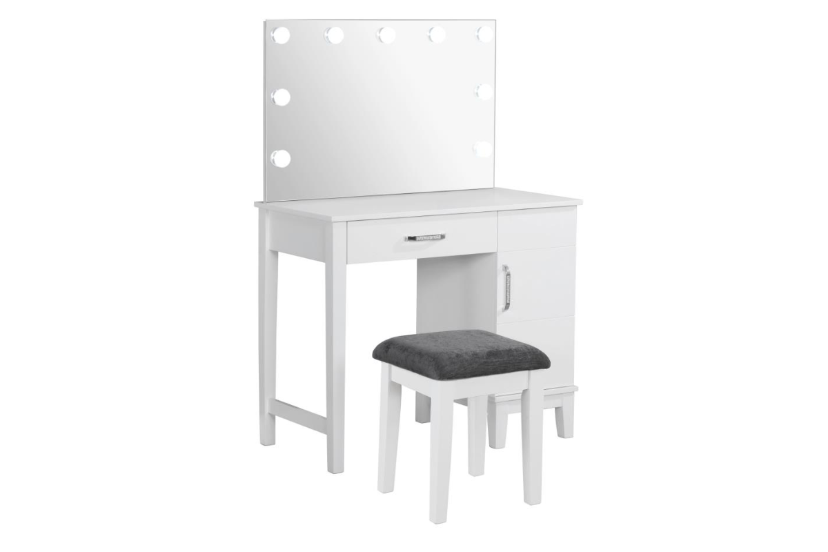 ELIJAH VANITY SET WITH LIGHTING & STOOL WHITE AND DARK GREY