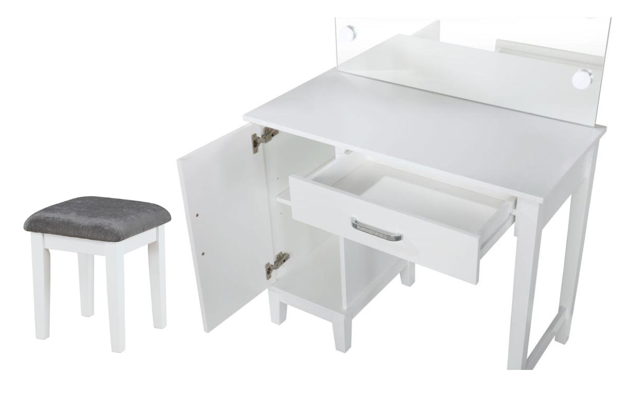 ELIJAH VANITY SET WITH LIGHTING & STOOL WHITE AND DARK GREY