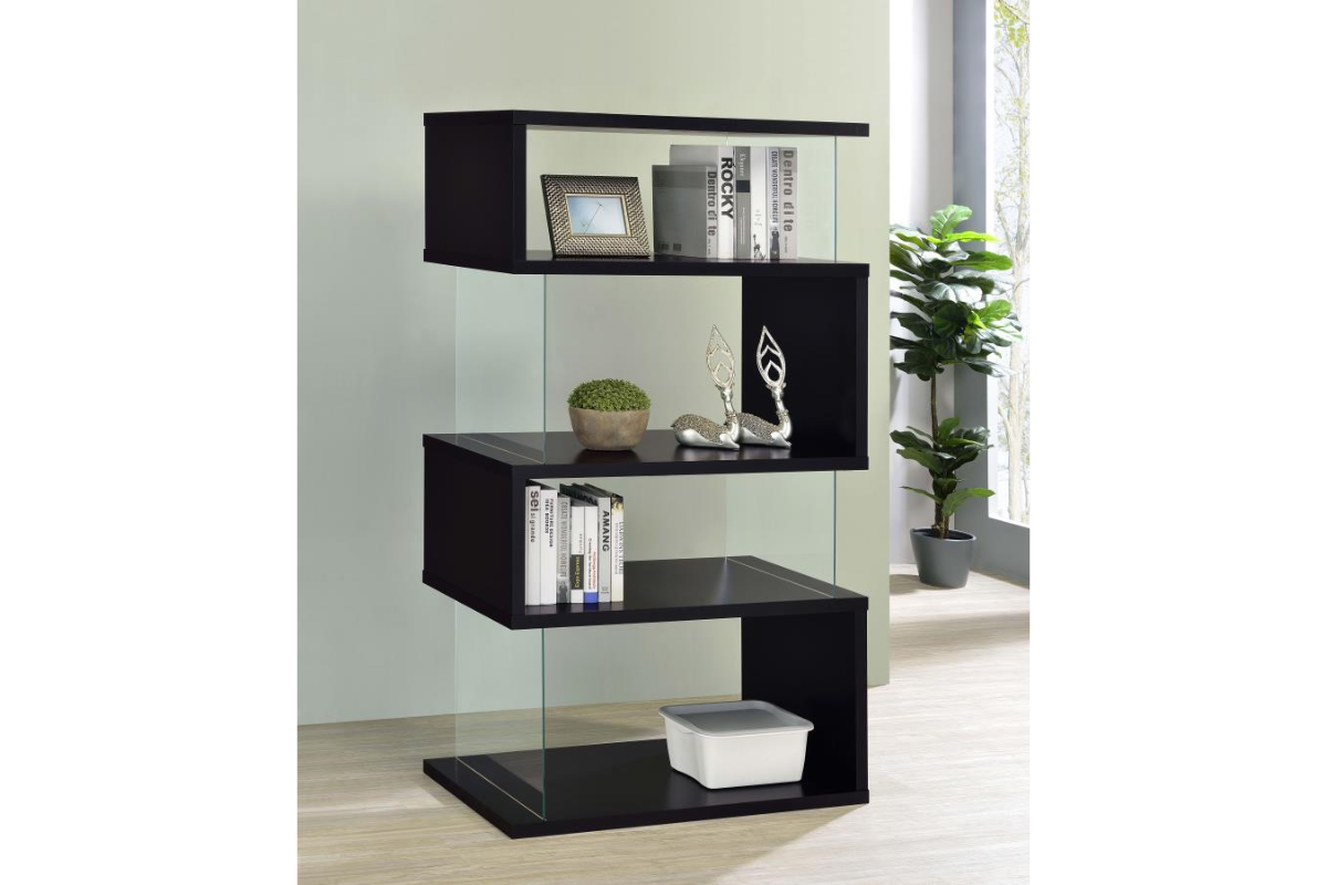 EMELLE 63-INCH 4-SHELF GLASS PANEL BOOKSHELF