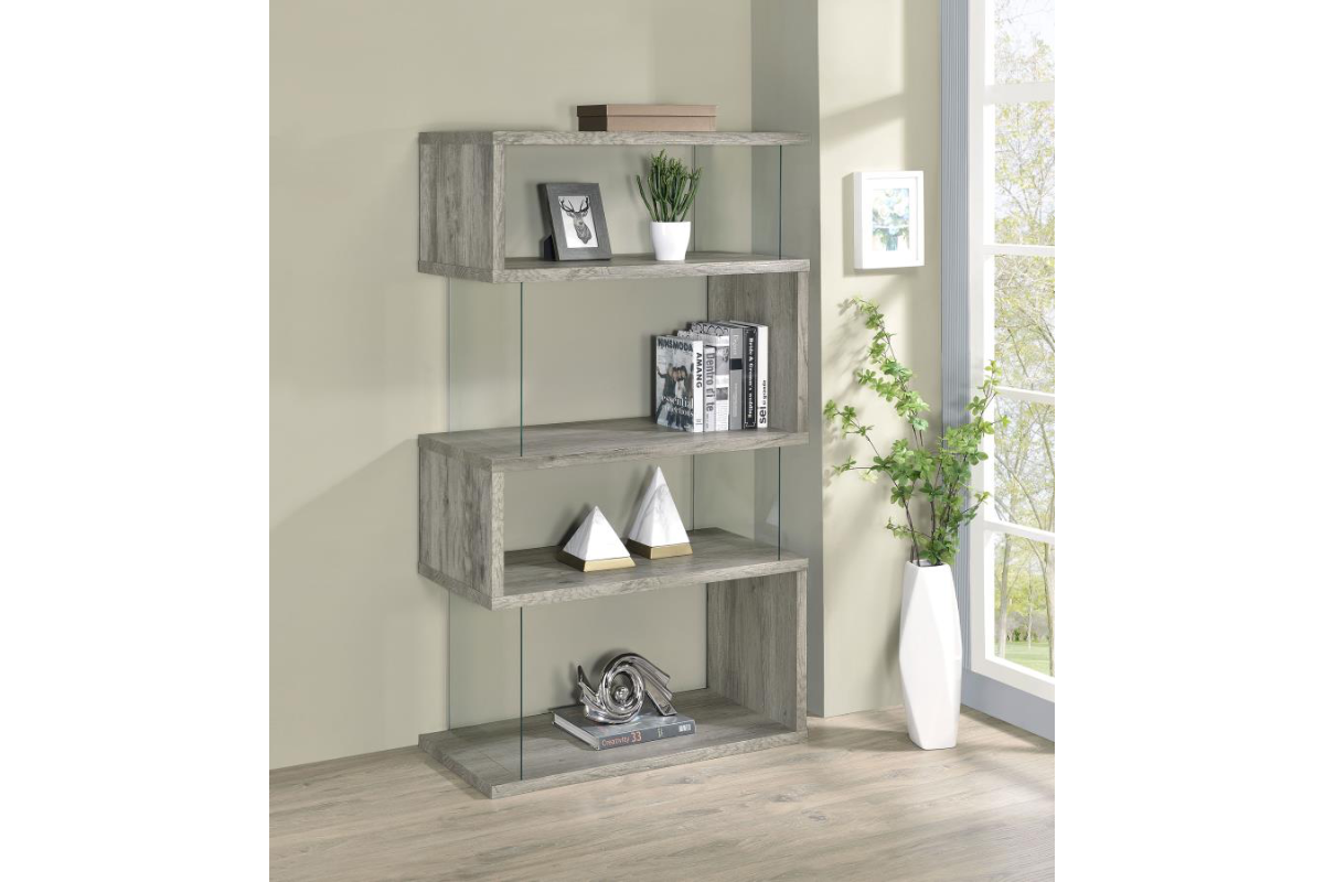 EMELLE 63-INCH 4-SHELF GLASS PANEL BOOKSHELF