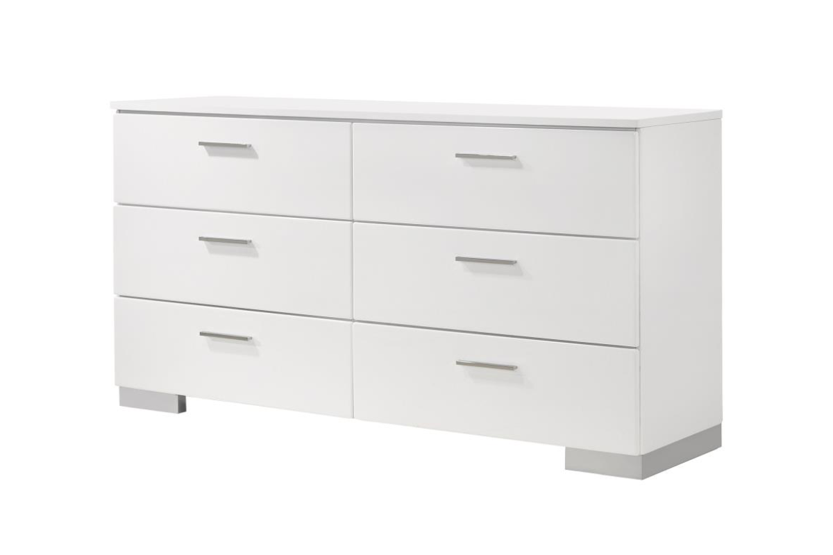 FELICITY 6-DRAWER DRESSER WHITE HIGH GLOSS