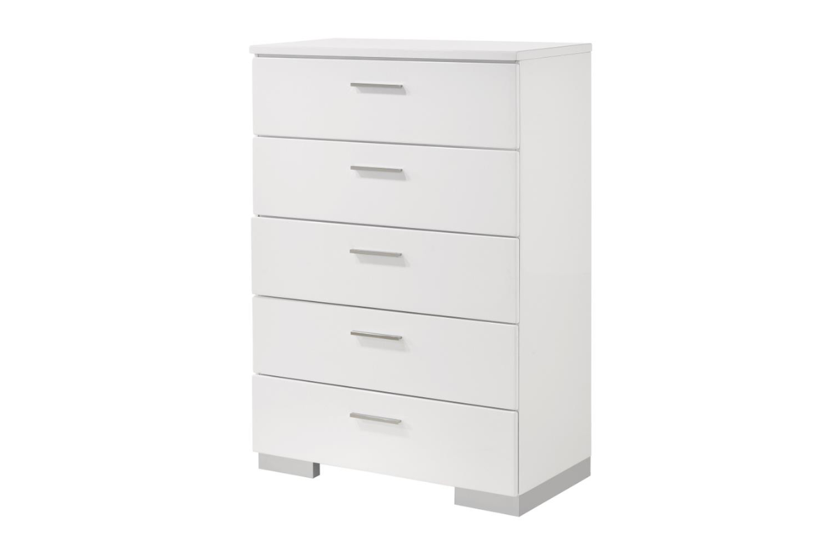 FELICITY 5-DRAWER BEDROOM CHEST WHITE HIGH GLOSS