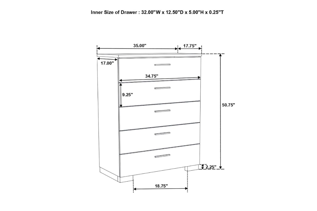 FELICITY 5-DRAWER BEDROOM CHEST WHITE HIGH GLOSS