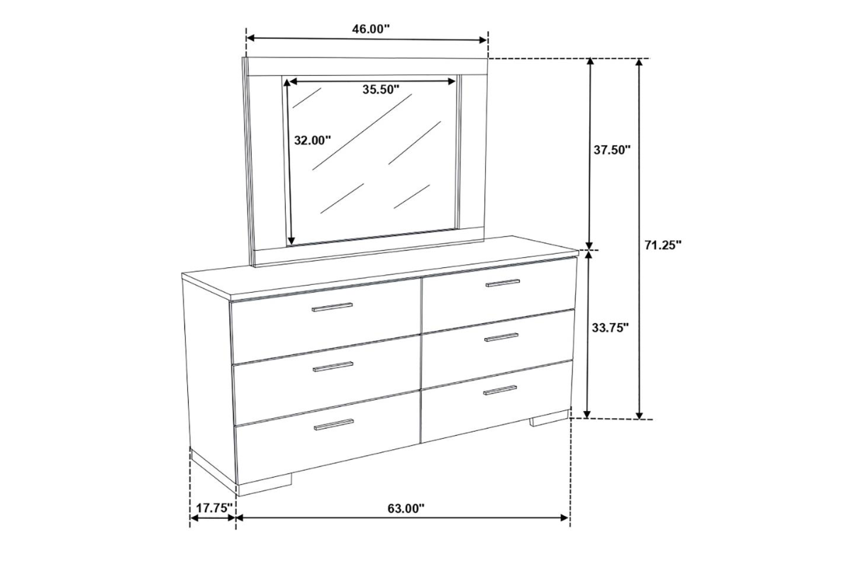 FELICITY 6-DRAWER WOOD DRESSER WITH MIRROR WHITE HIGH GLOSS
