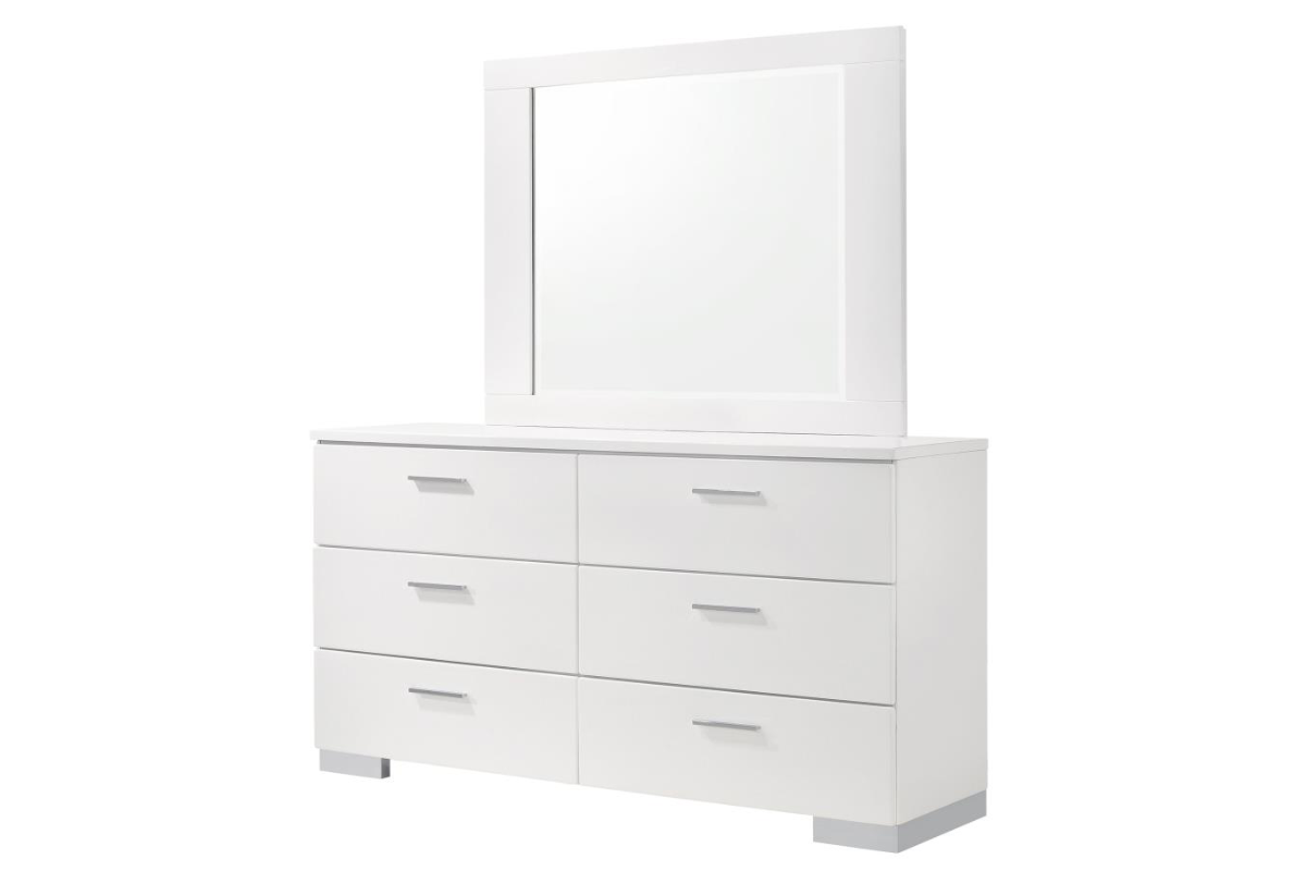 FELICITY 6-DRAWER WOOD DRESSER WITH MIRROR WHITE HIGH GLOSS