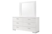 FELICITY 6-DRAWER WOOD DRESSER WITH MIRROR WHITE HIGH GLOSS