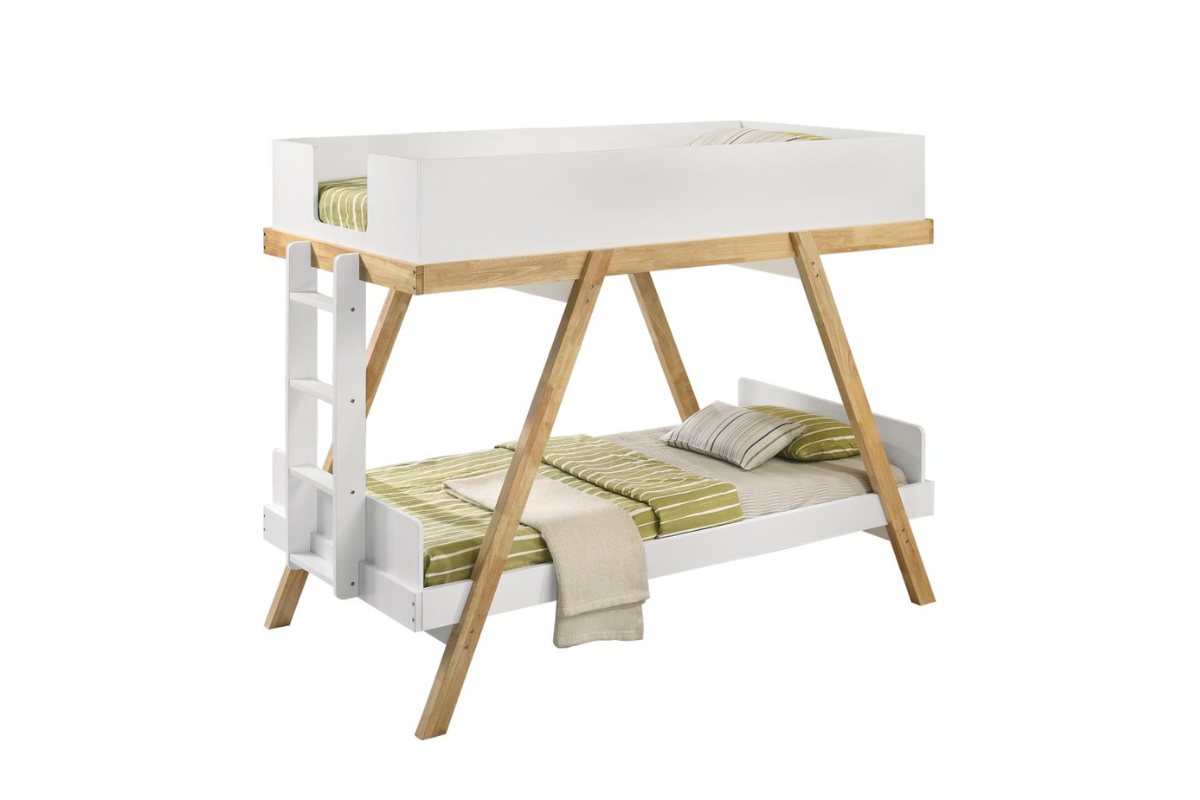 FRANKIE WOOD TWIN OVER TWIN BUNK BED WHITE AND NATURAL