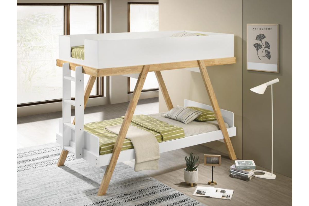 FRANKIE WOOD TWIN OVER TWIN BUNK BED WHITE AND NATURAL