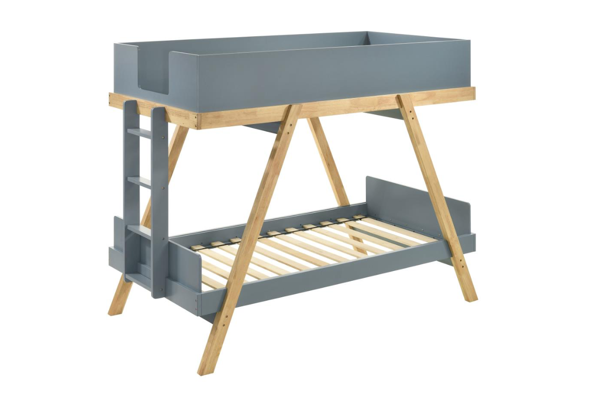 FRANKIE WOOD TWIN OVER TWIN BUNK BED BLUE AND NATURAL