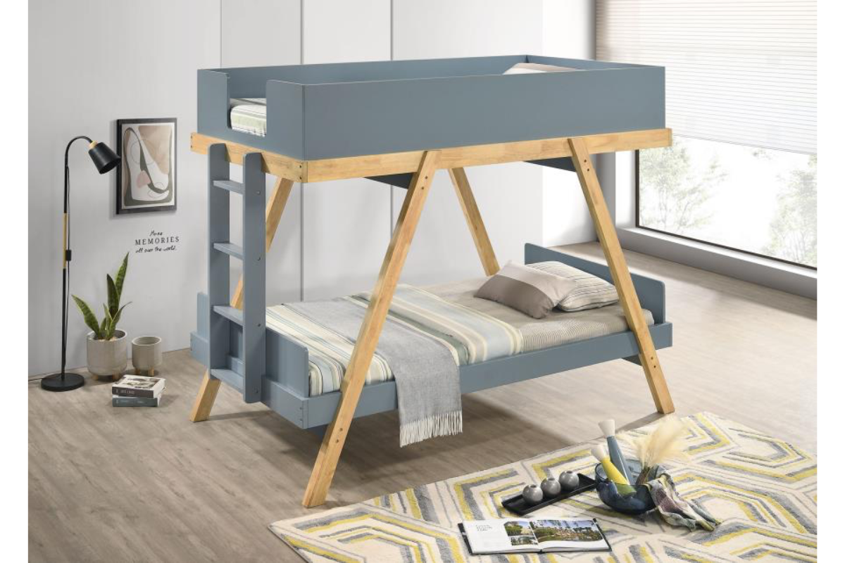 FRANKIE WOOD TWIN OVER TWIN BUNK BED BLUE AND NATURAL