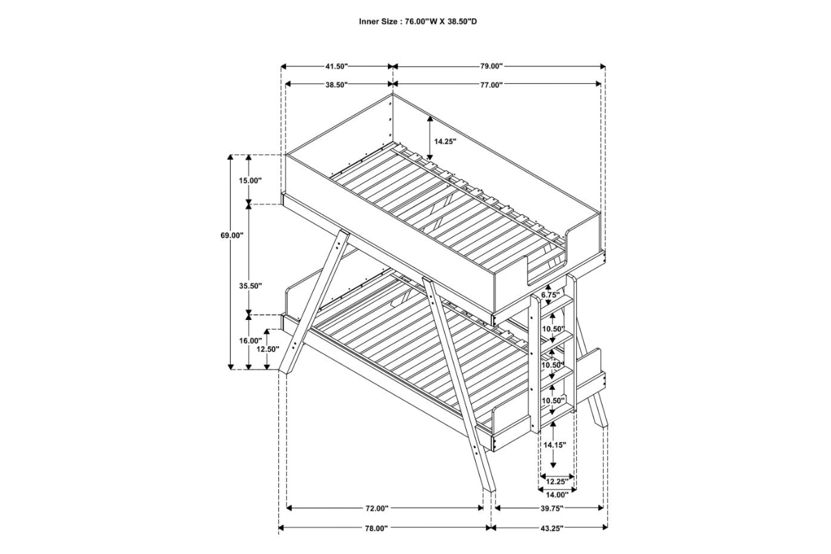 FRANKIE WOOD TWIN OVER TWIN BUNK BED BLUE AND NATURAL