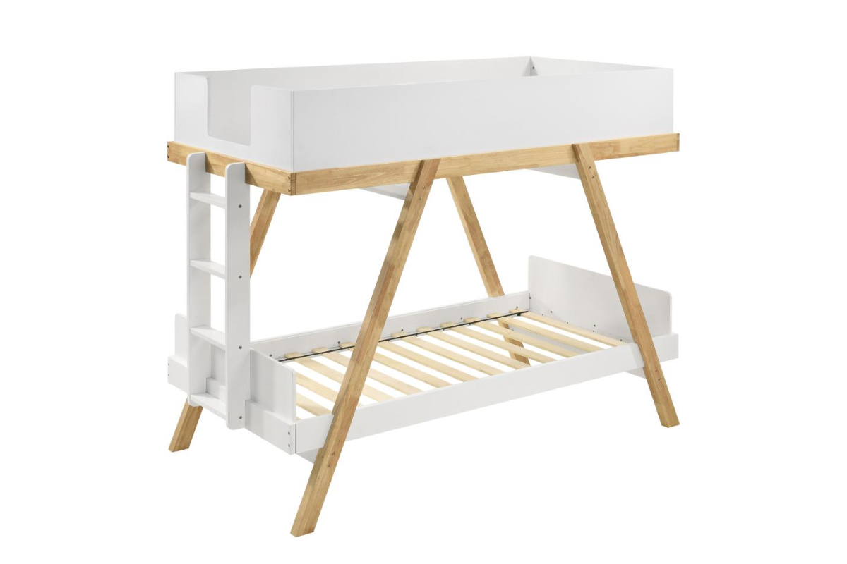 FRANKIE WOOD TWIN OVER TWIN BUNK BED WHITE AND NATURAL