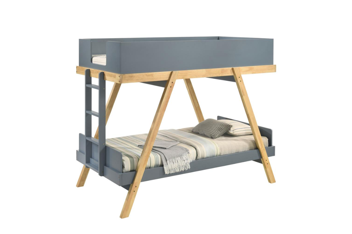 FRANKIE WOOD TWIN OVER TWIN BUNK BED BLUE AND NATURAL