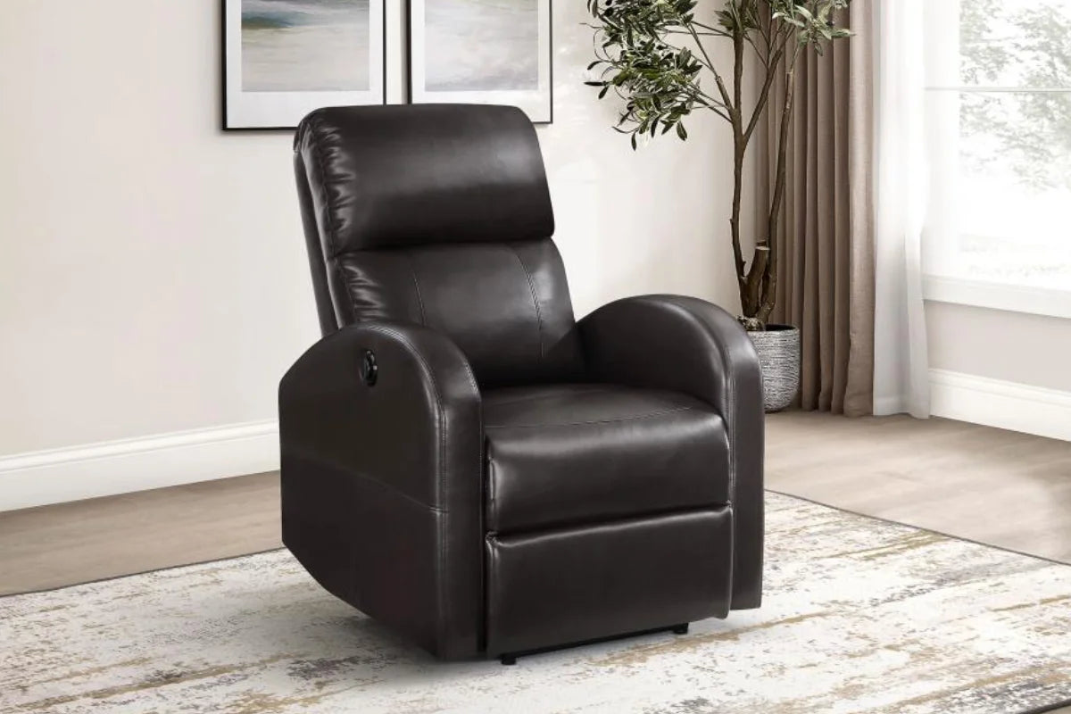 GRANT UPHOLSTERED POWER RECLINER CHAIR BROWN