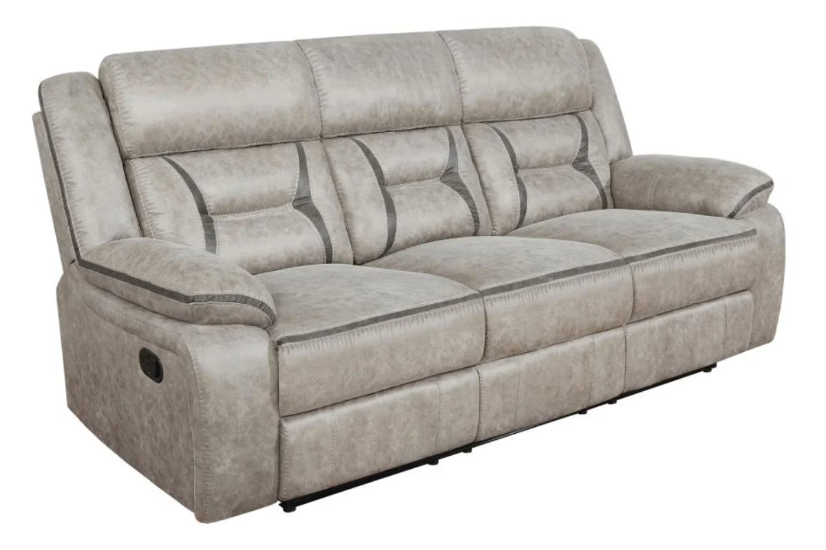 GREER  UPHOLSTERED RECLINING SOFA SET TAUPE