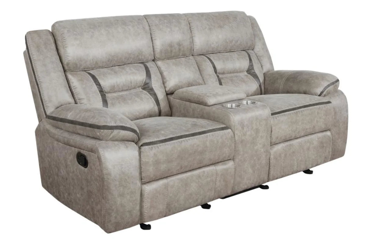 GREER  UPHOLSTERED RECLINING SOFA SET TAUPE