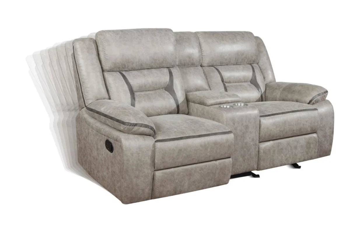 GREER  UPHOLSTERED RECLINING SOFA SET TAUPE