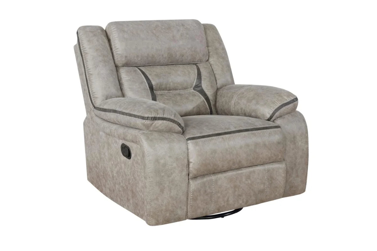 GREER UPHOLSTERED SWIVEL GLIDER RECLINER CHAIR TAUPE