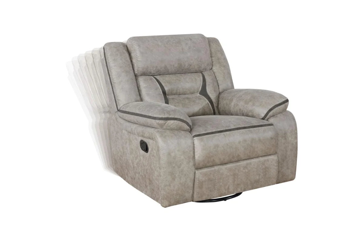GREER  UPHOLSTERED RECLINING SOFA SET TAUPE