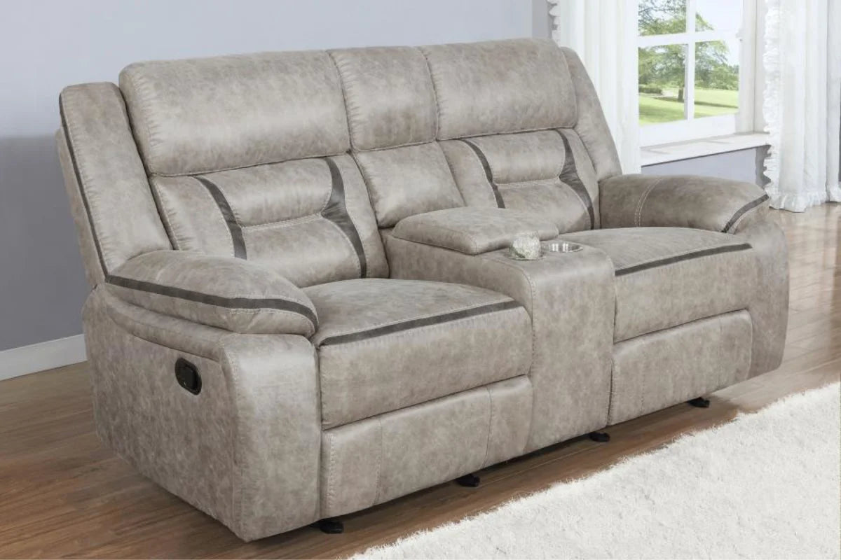 GREER  UPHOLSTERED RECLINING SOFA SET TAUPE