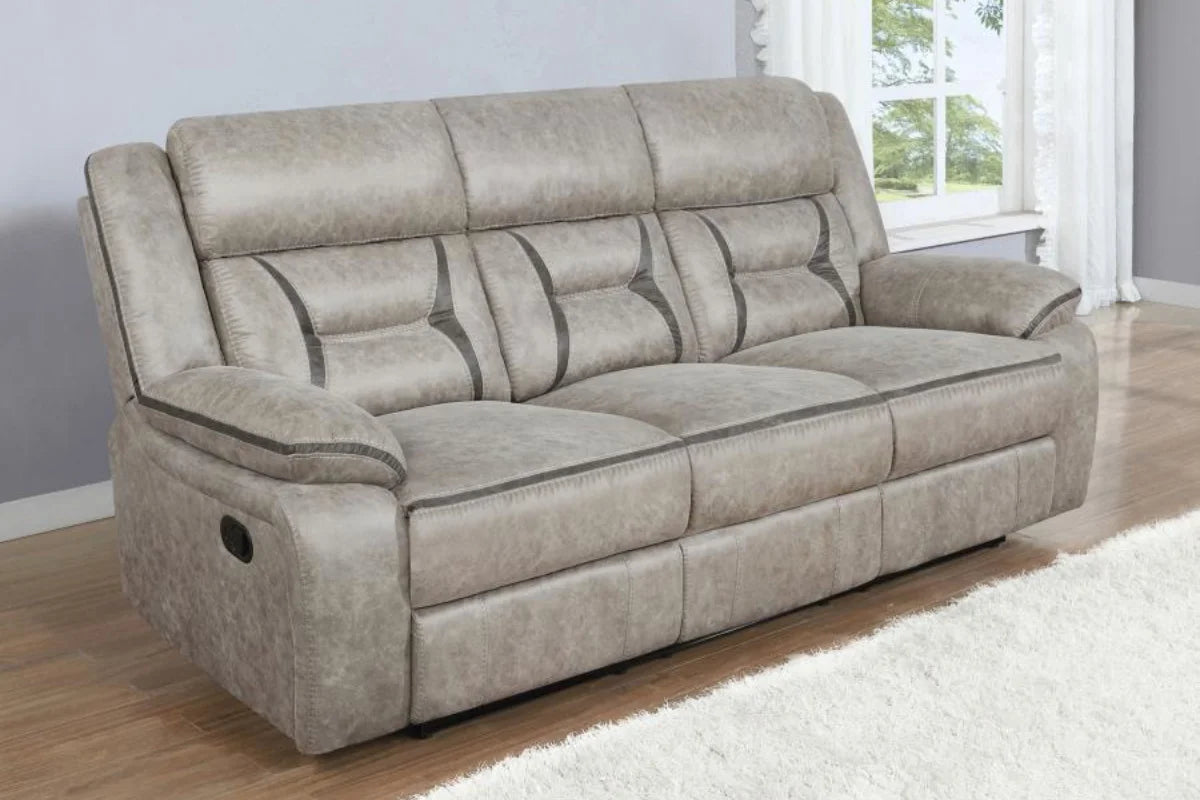 GREER  UPHOLSTERED RECLINING SOFA SET TAUPE