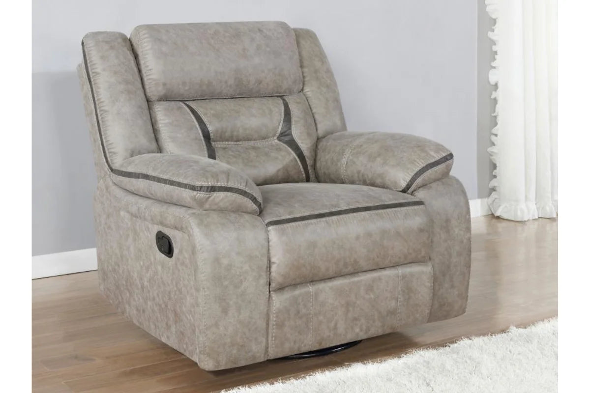 GREER UPHOLSTERED SWIVEL GLIDER RECLINER CHAIR TAUPE
