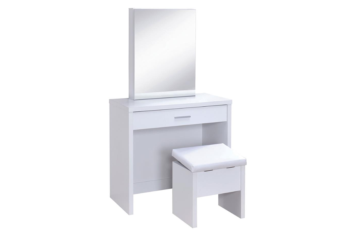 HARVEY VANITY SET WITH LIFT-TOP STOOL WHITE