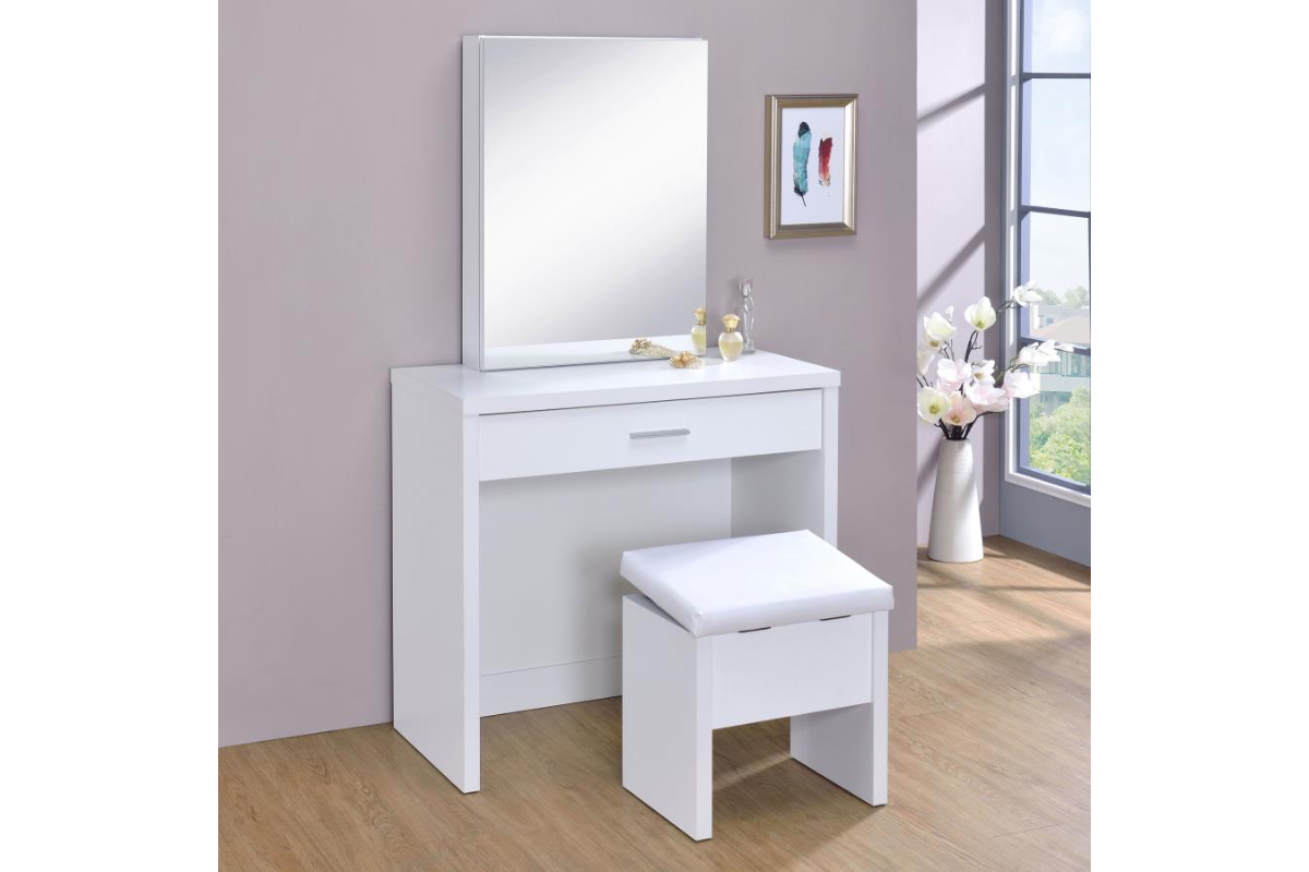 HARVEY VANITY SET WITH LIFT-TOP STOOL WHITE