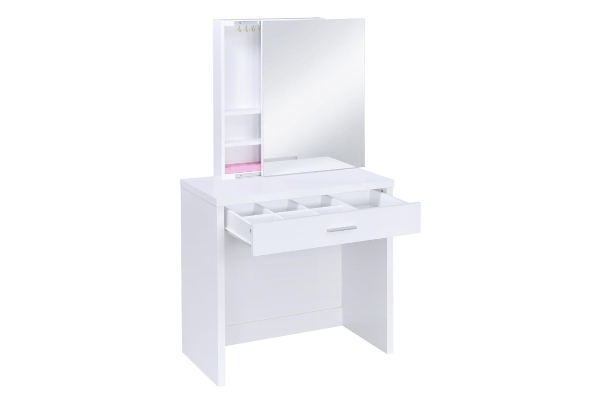 HARVEY VANITY SET WITH LIFT-TOP STOOL WHITE