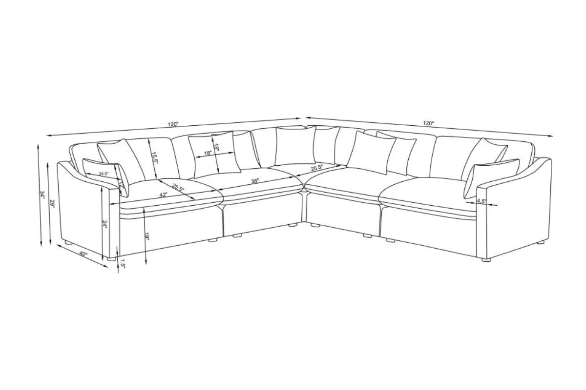 HOBSON 5-PIECE UPHOLSTERED MODULAR SECTIONAL SOFA IVORY