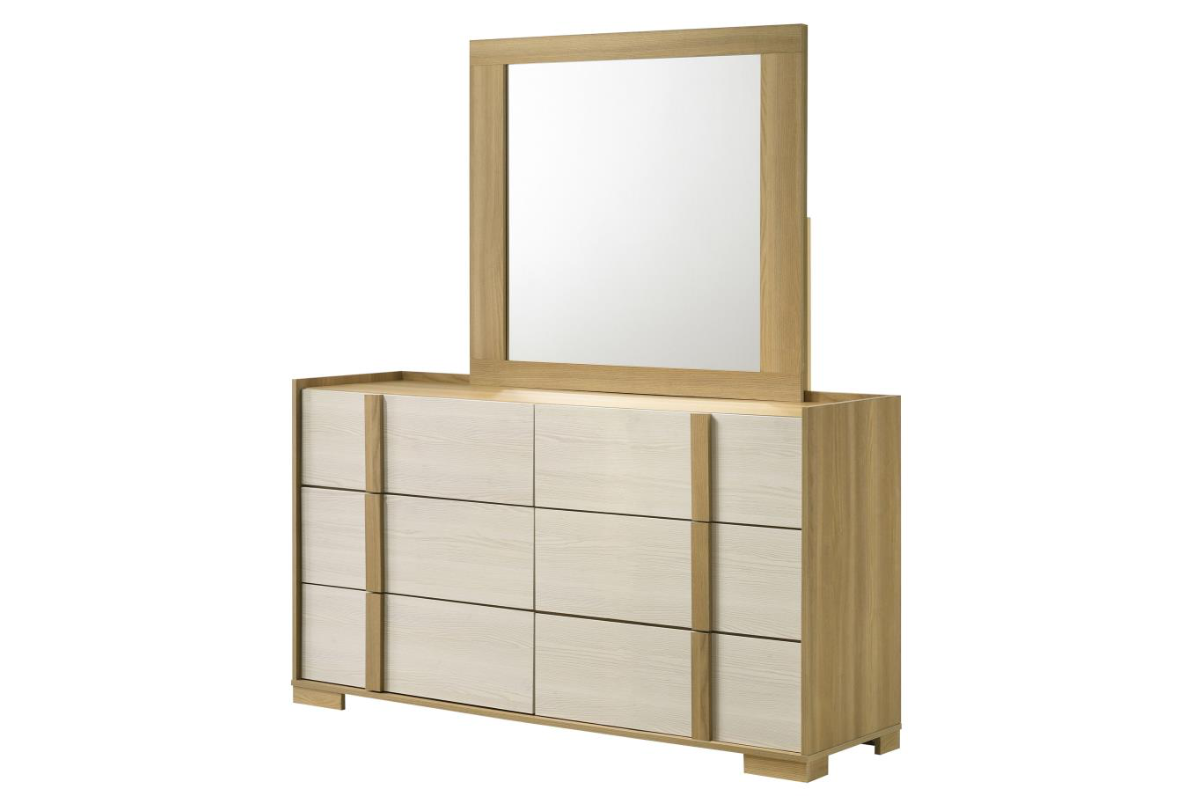 HYLAND 6-DRAWER DRESSER WITH MIRROR NATURAL