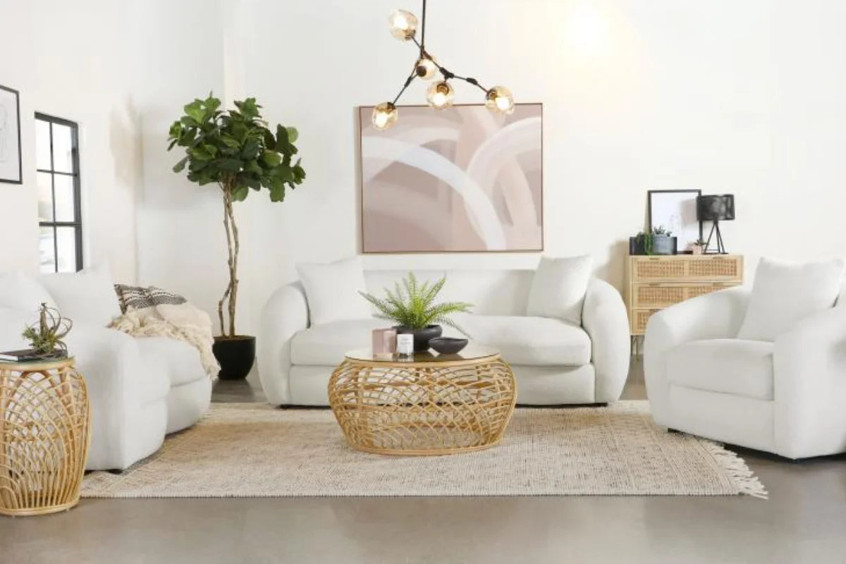 ISABELLA  FAUX SHEEPSKIN UPHOLSTERED SOFA SET NATURAL