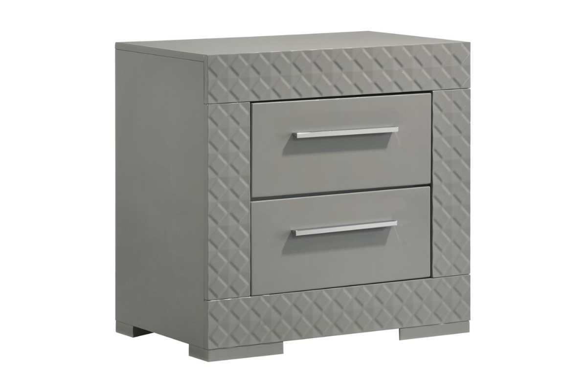 IVES 2-DRAWER NIGHTSTAND BEDSIDE TABLE GREY HIGH GLOSS