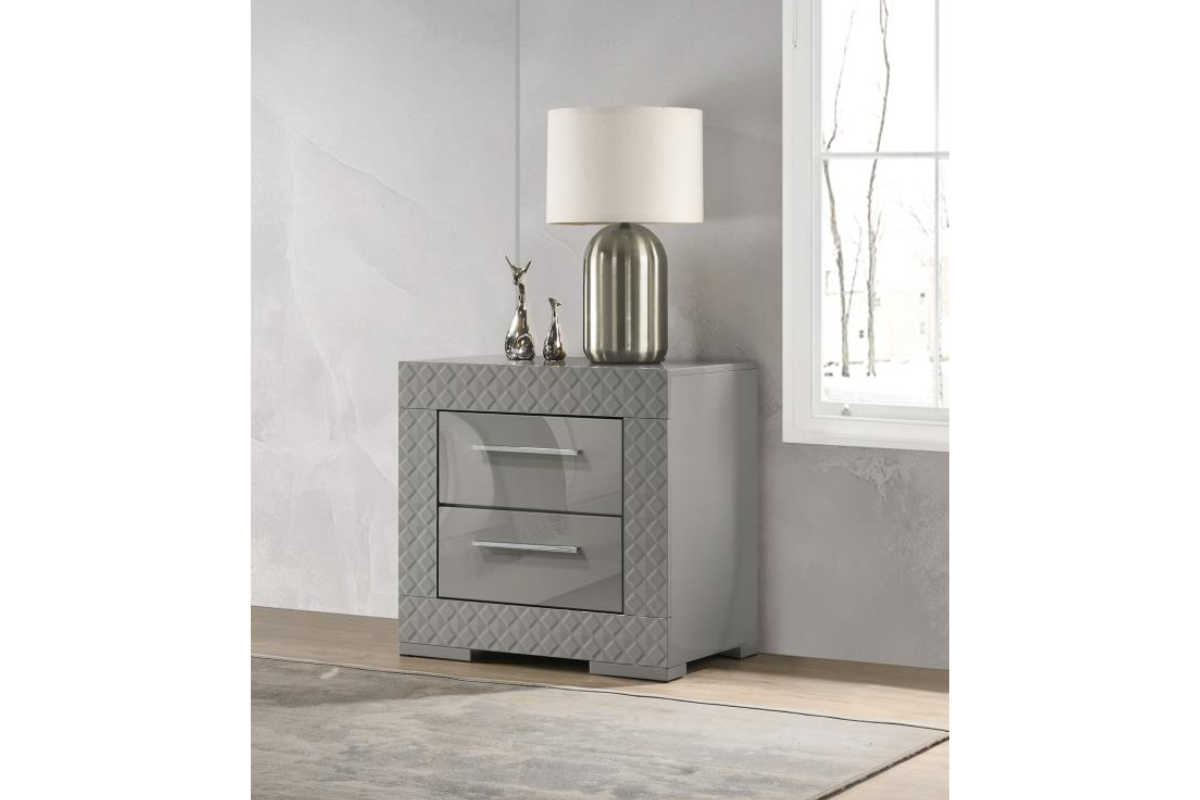 IVES 2-DRAWER NIGHTSTAND BEDSIDE TABLE GREY HIGH GLOSS
