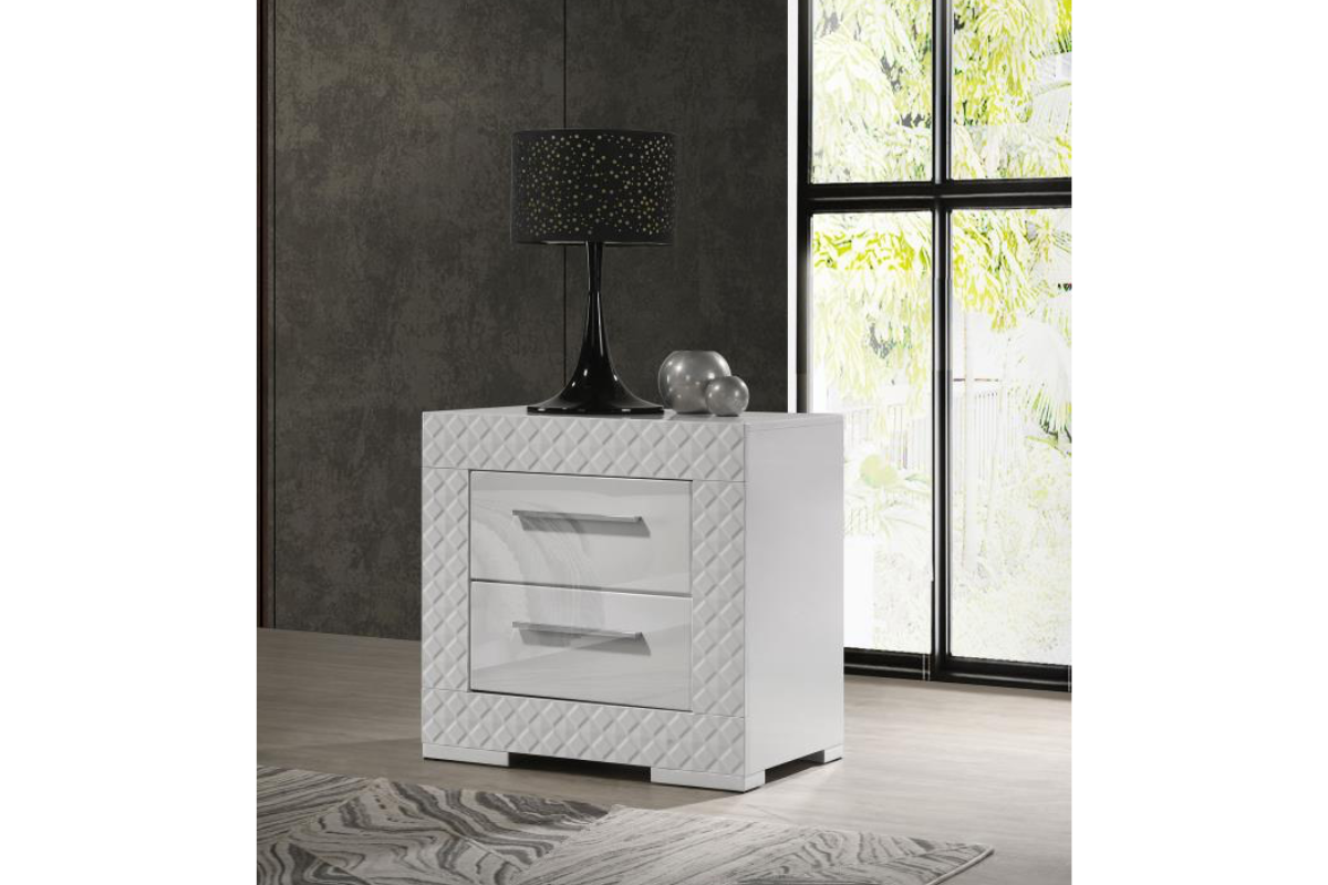 IVES 2-DRAWER NIGHTSTAND BEDSIDE TABLE WHITE HIGH GLOSS