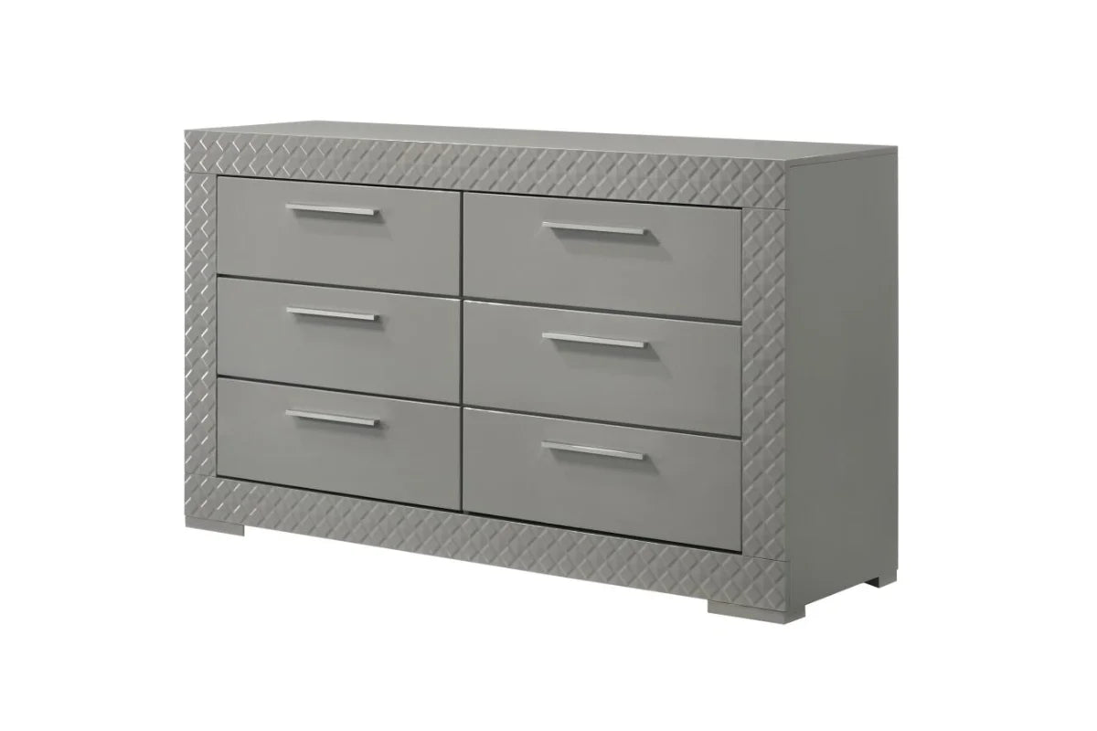IVES 6-DRAWER DRESSER CABINET GREY HIGH GLOSS