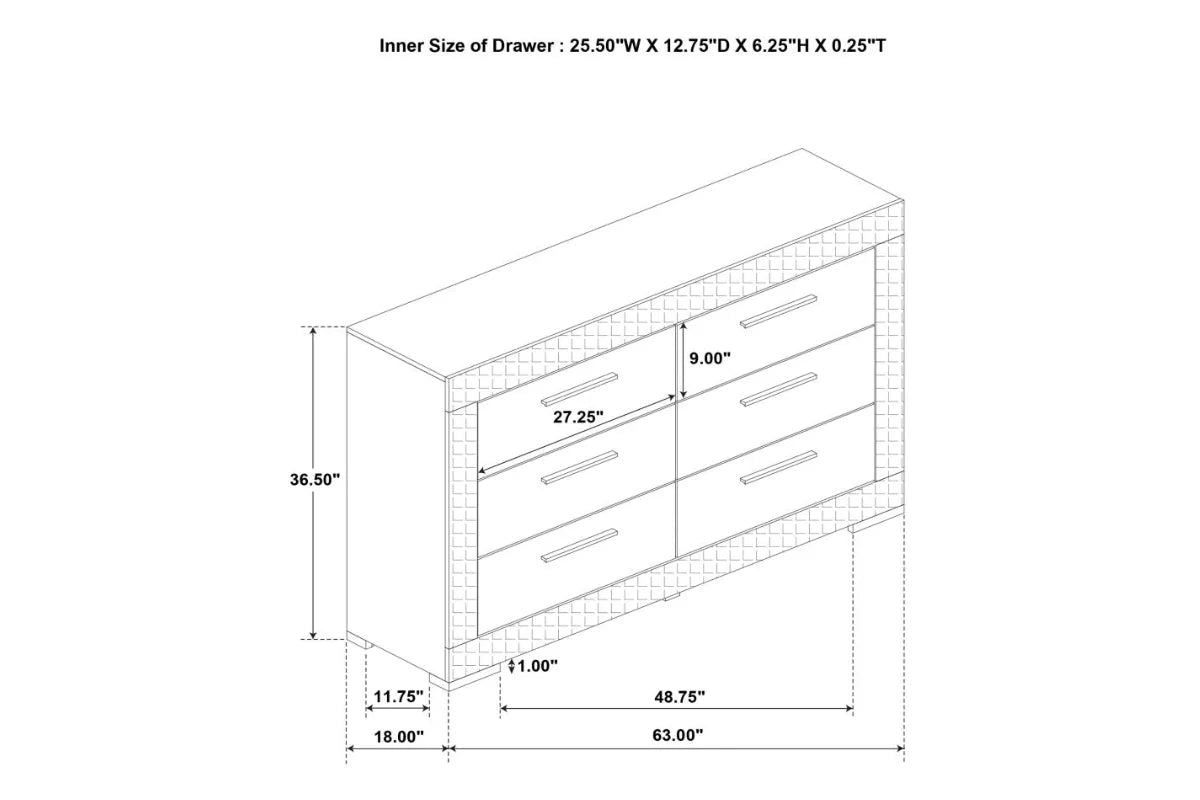 IVES 6-DRAWER DRESSER CABINET GREY HIGH GLOSS