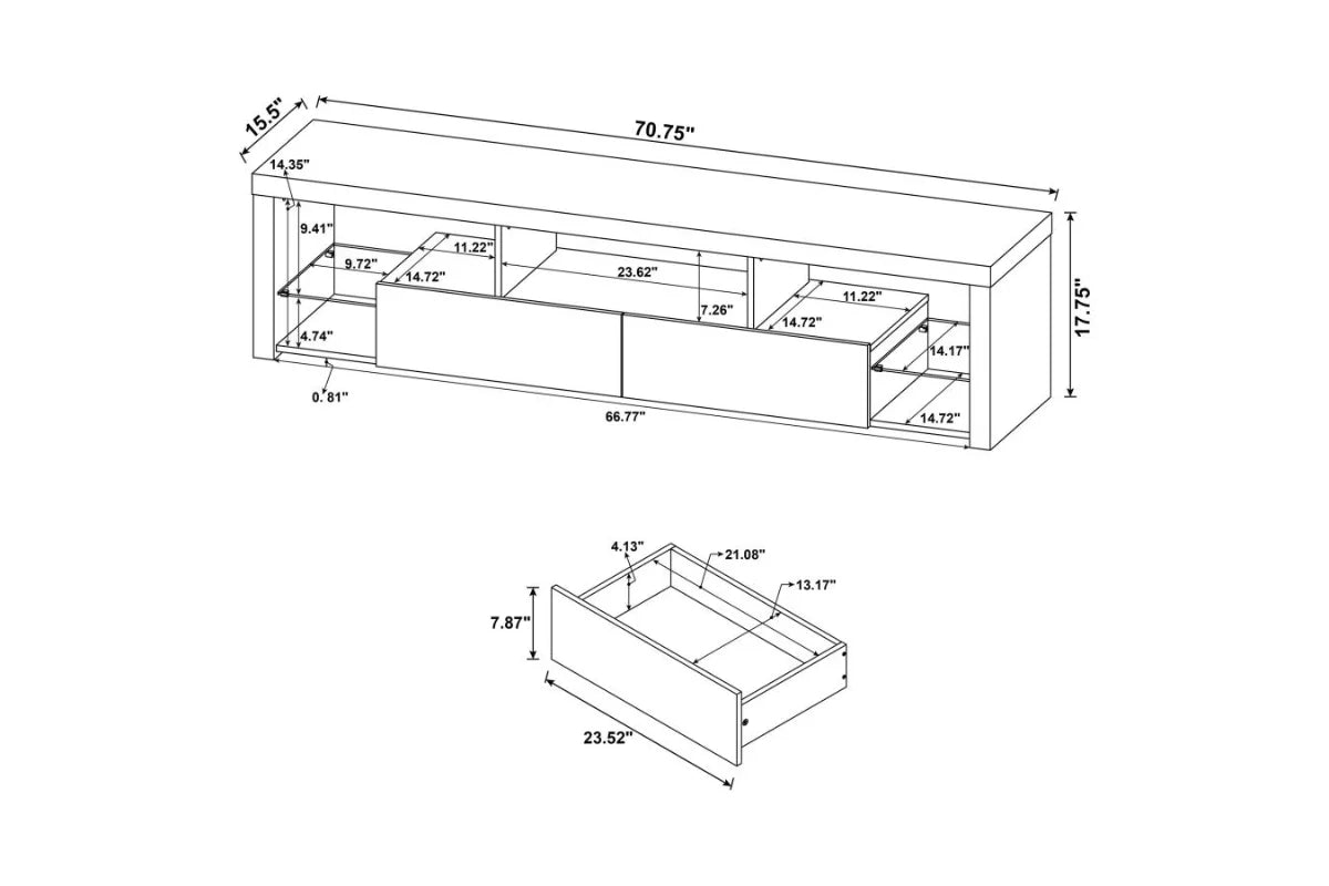 Jude 2-drawer engineered wood 71-inch tv stand high gloss white