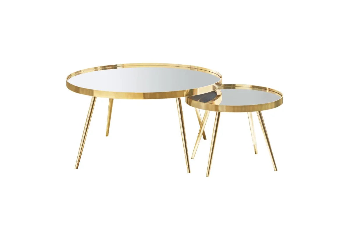 KAELYN 3-PIECE ROUND COFFEE AND END TABLE SET GOLD