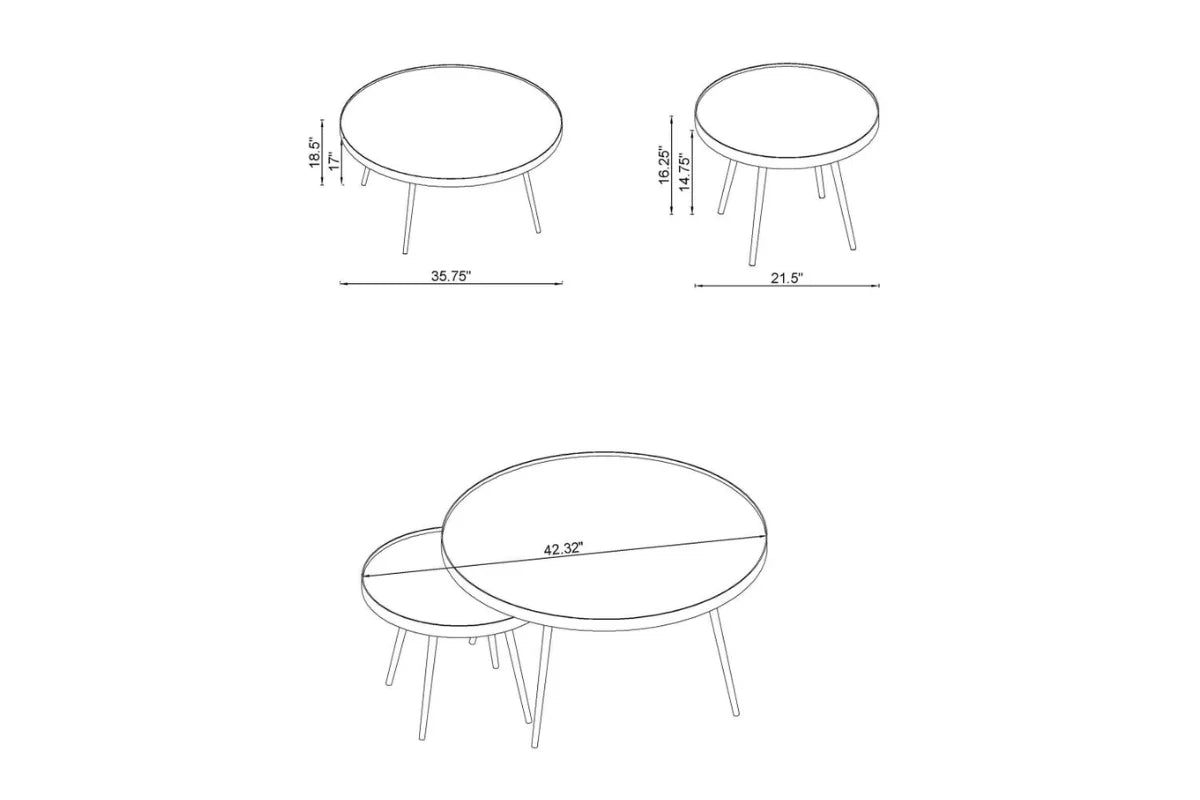 KAELYN 3-PIECE ROUND COFFEE AND END TABLE SET GOLD