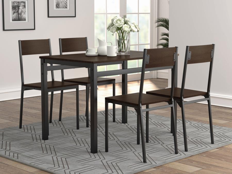 Lana 5-Piece Rectangular Dining Set Dark Brown and Black