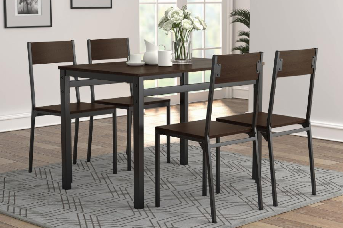 LANA 5-PIECE RECTANGULAR DINING SET DARK BROWN AND BLACK