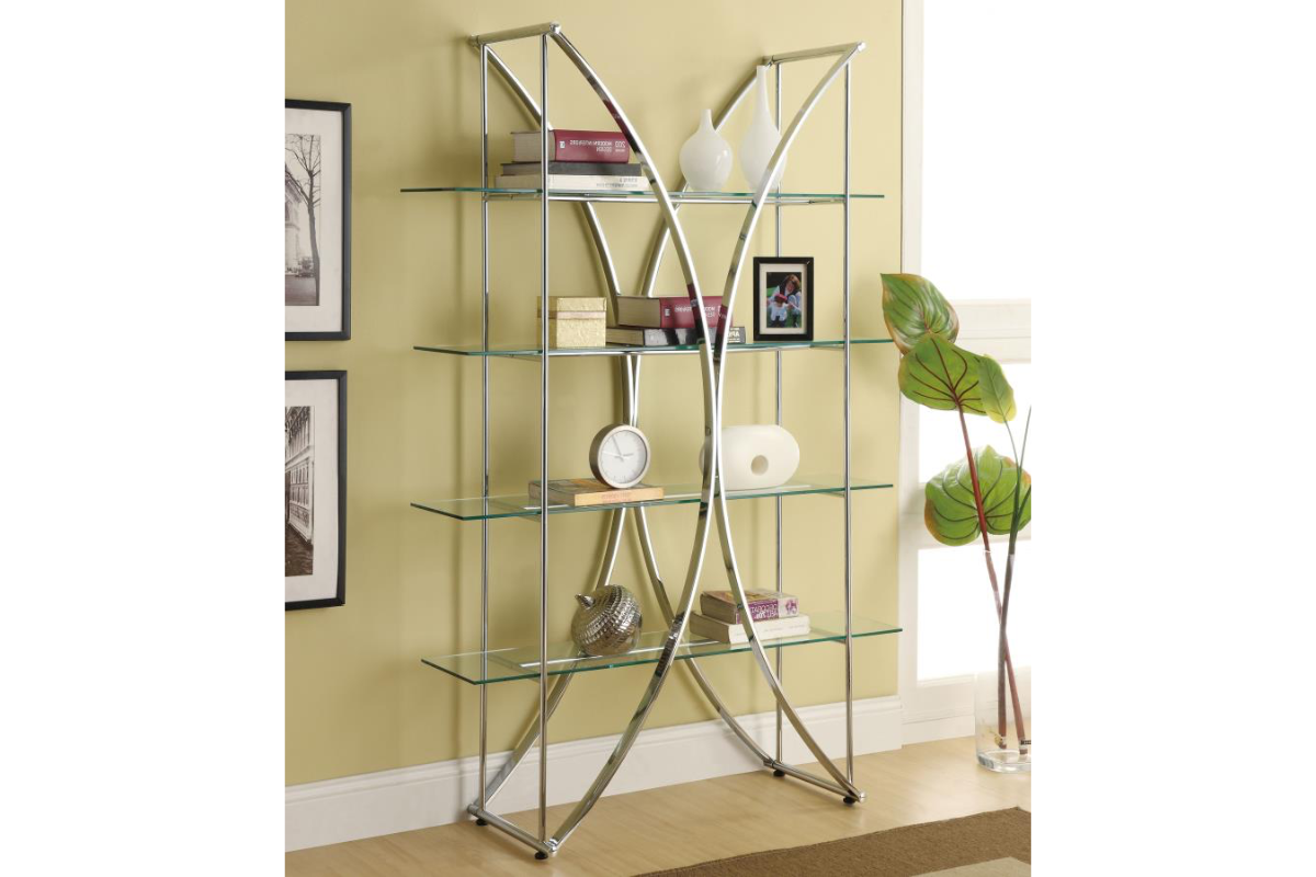LARSON 73-INCH 4-SHELF GLASS BOOKSHELF CHROME