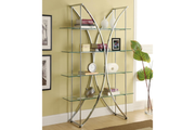 LARSON 73-INCH 4-SHELF GLASS BOOKSHELF CHROME