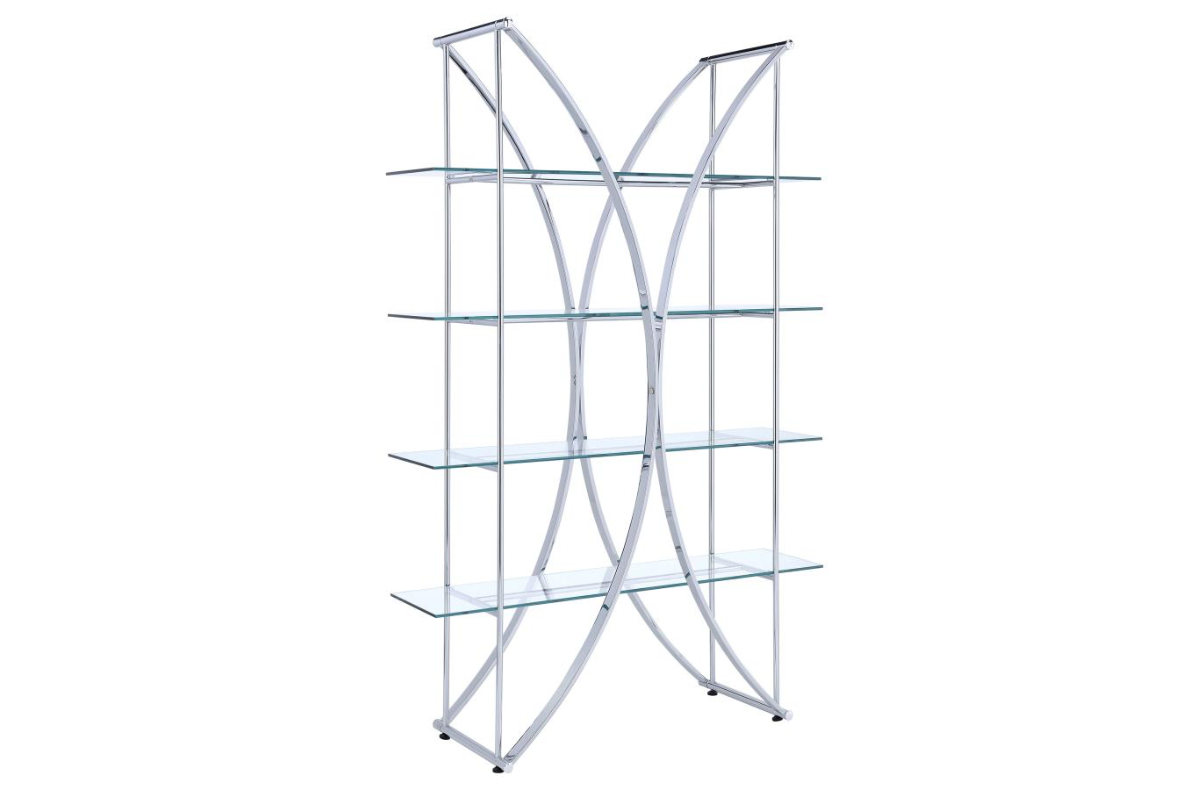 LARSON 73-INCH 4-SHELF GLASS BOOKSHELF CHROME