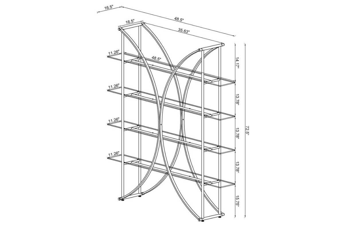 LARSON 73-INCH 4-SHELF GLASS BOOKSHELF CHROME