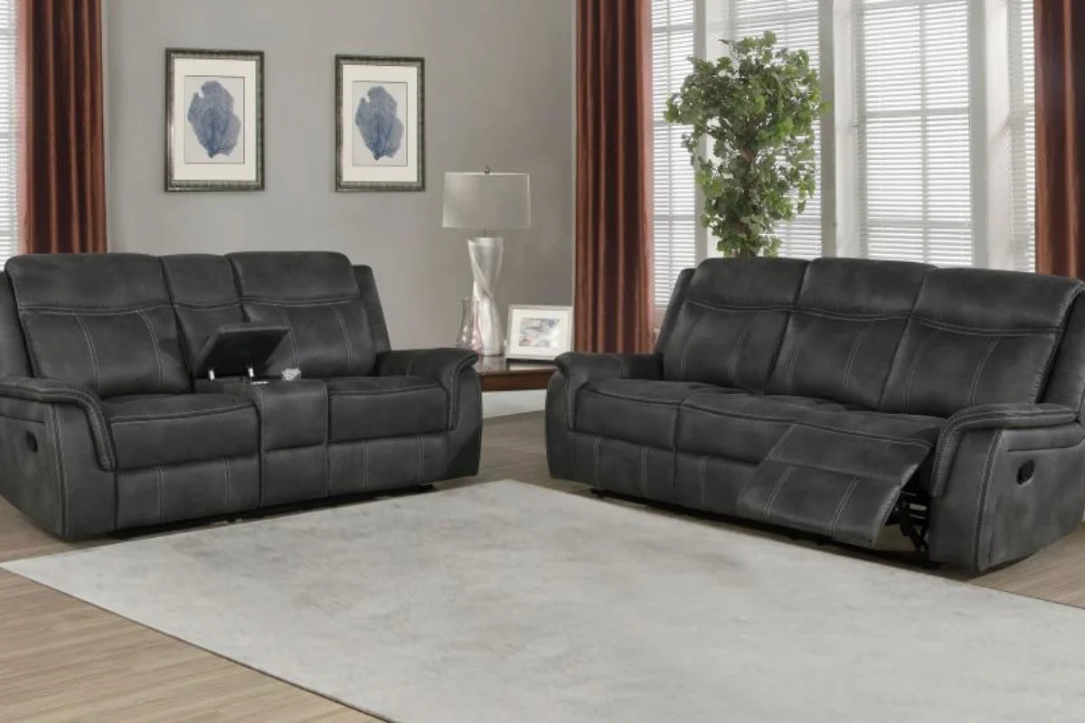 LAWRENCE  UPHOLSTERED RECLINING SOFA SET CHARCOAL