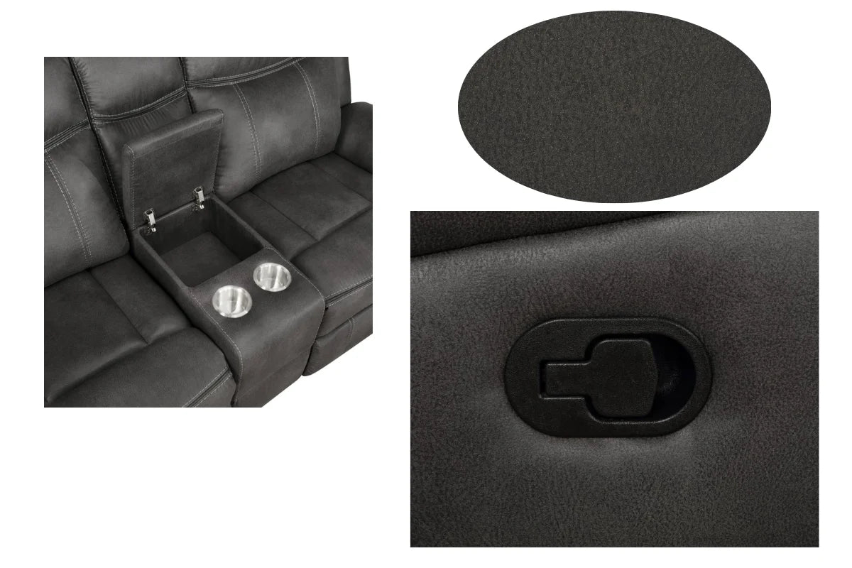 LAWRENCE  UPHOLSTERED RECLINING SOFA SET CHARCOAL