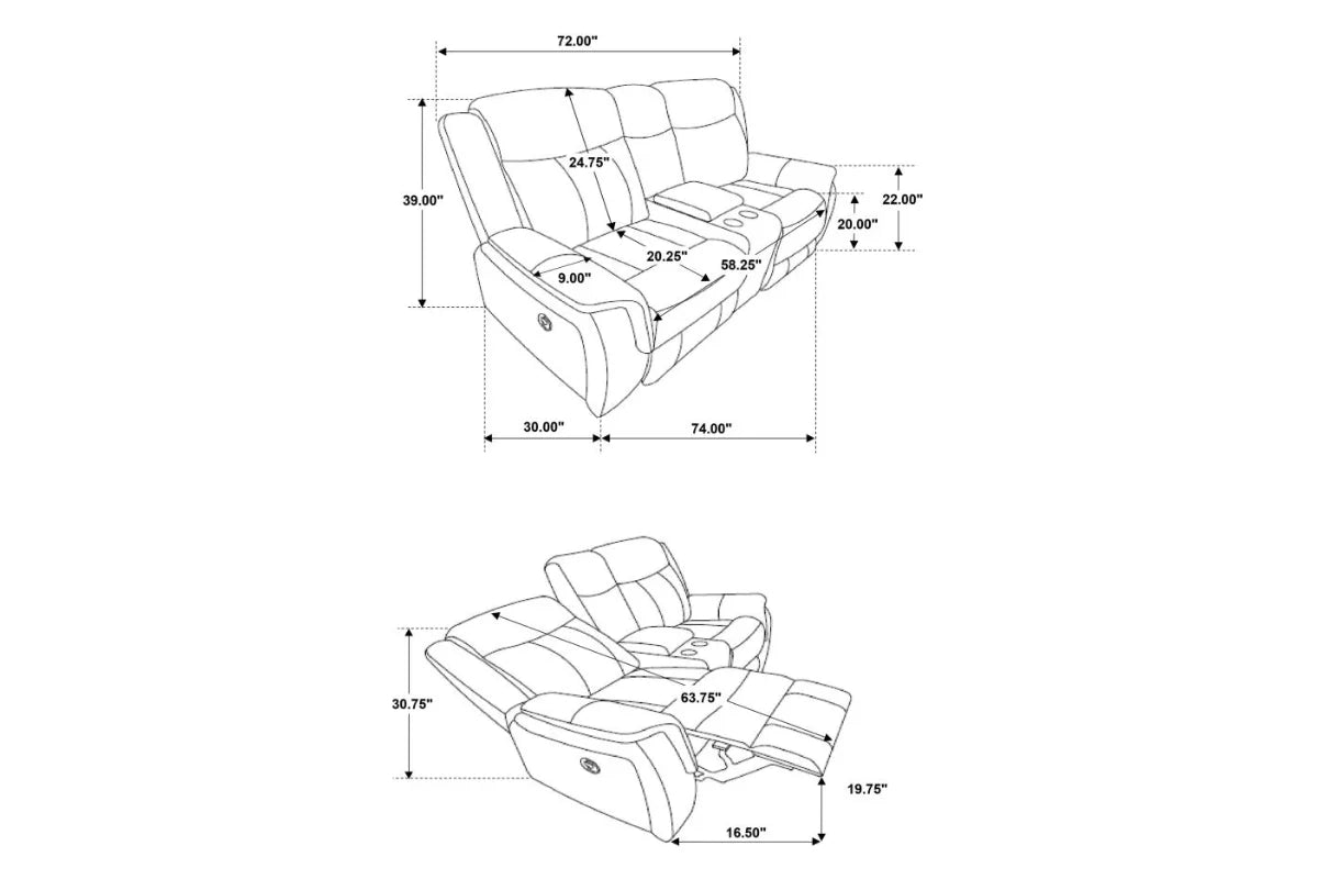 LAWRENCE  UPHOLSTERED RECLINING SOFA SET CHARCOAL